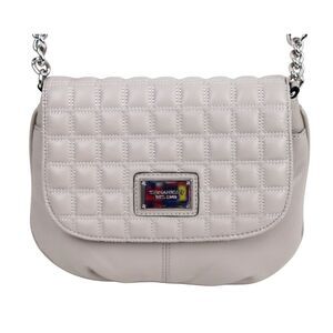 Tignanello STITCHED BEIGE GENUINE LEATHER FLAP CHAIN X-BODY SHOULDER BAG HANDBAG